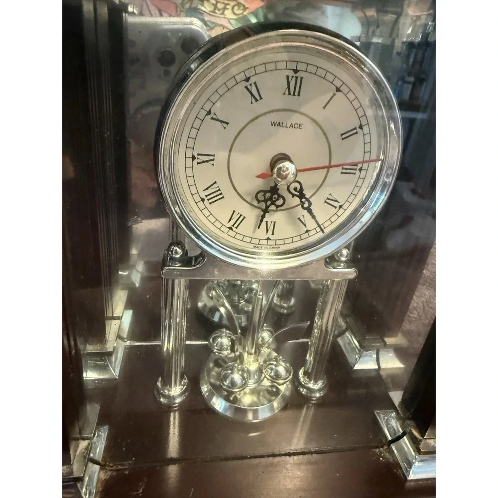 Clock. Wallace Silver Smith Mahogany Mantle Clock With Handle